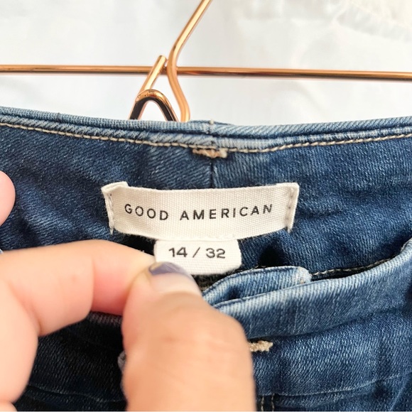 GOOD AMERICAN | STRAIGHT LEG JEANS TRUE RELAXED SOFT DARK BLUE WASH SIZE 14/32 - Picture 6 of 8